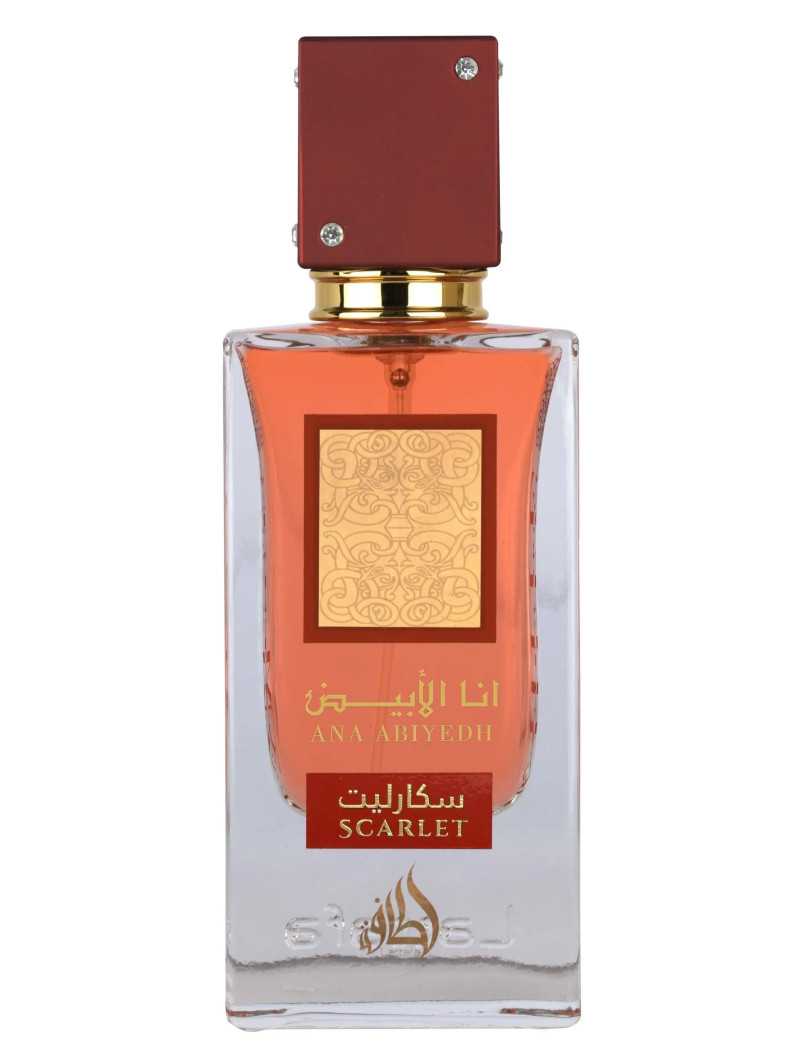 Lattafa Ana Abiyedh Scarlet perfume bottle