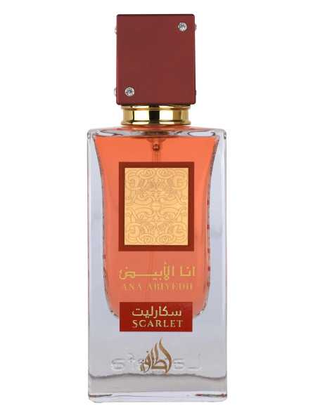 Lattafa Ana Abiyedh Scarlet perfume bottle