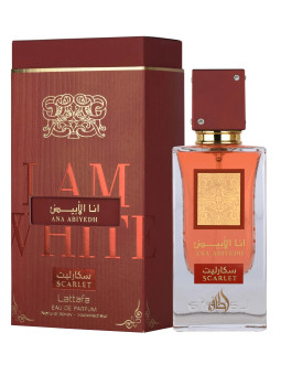Lattafa Ana Abiyedh Scarlet perfume bottle